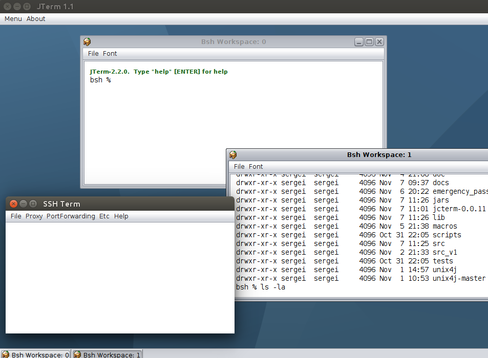 Screenshot of JTerm Java terminal