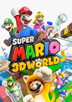 Artwork featuring the playable characters in a colorful 3D landscape, both in their ordinary outfits and wearing their "cat suit" power-ups.