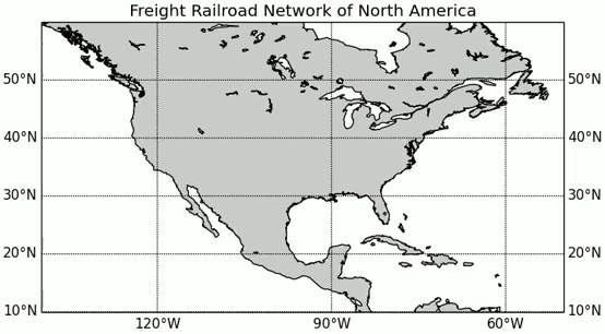 The A* algorithm finding a path of railroads between Washington, D.C. and Los Angeles.