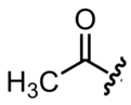 Skeletal formula of acetyl with all implicit hydrogens shown