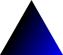 Barycentric coordinates are used for blending three colors over a triangular region evenly in computer graphics.