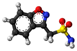 Ball-and-stick model of the zonisamide molecule