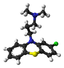Ball-and-stick model of the chlorpromazine molecule