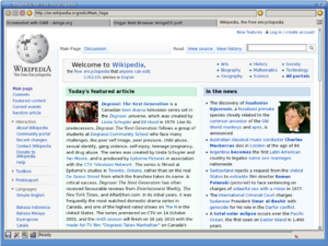 Screenshot of Origyn Web Browser on AROS OS of Wikipedia's homepage.png