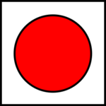 A circle filled with red inside a square. The area outside the circle is unfilled. The borders of both the circle and the square are black.
