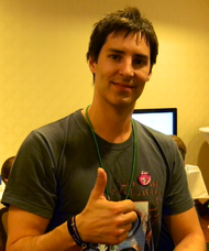 Daniel Ingram giving a thumbs up at Everfree Northwest 2012