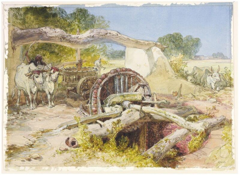 File:Watercolour painting titled 'Persian wheel near Amritsar', painted in 1864–65 by William Simpson.jpg