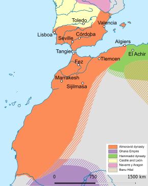 The Almoravid empire at its greatest extent, c. 1120.