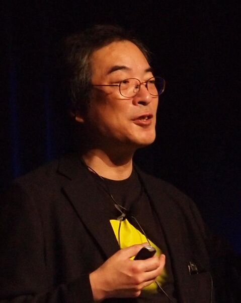 File:Toru Iwatani, creator of Pac-Man, at GDC 2011 (cropped to upper body).jpg
