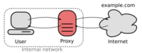 The polipo proxy server connecting an internal network and the Internet.