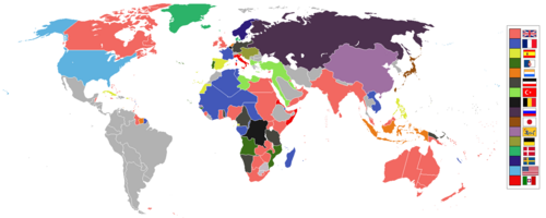 A world map colored to show imperial control