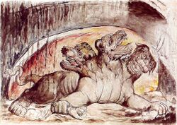 William Blake's watercolour depiction of Cerberus