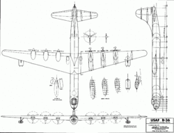 3-view line drawing of the Convair B-36