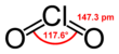 Structural formula of chlorine dioxide with assorted dimensions