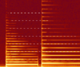 A spectrogram of a violin playing a note and then a perfect fifth above it. The shared partials are highlighted by the white dashes.