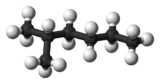 Ball and stick model of 2-methylhexane