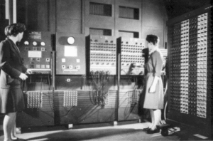 Jean Bartik and Frances Spence setting up the ENIAC.