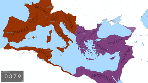 The territorial evolution of the Eastern Roman Empire under each imperial dynasty until its fall in 1453