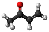 Ball-and-stick model of the methyl vinyl ketone molecule