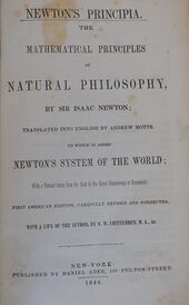 Title page to a 1848 copy of The Mathematical Principles of Natural Philosophy, translated into English by Andrew Motte