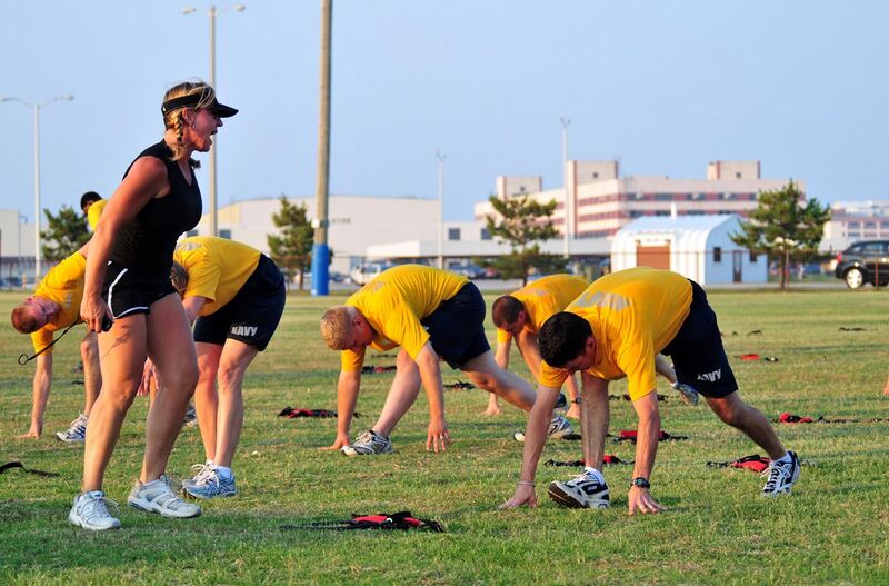 File:US Navy 100623-N-1688B-190 Moral Welfare and Recreation fitness instructors motivated Sailors from the guided-missile cruiser USS Monterey (CG 61) during the commissioning of the Navy Operational Fitness and Fueling System (NOF.jpg