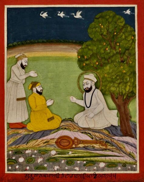 File:19th century Janam Sakhi, Guru Nanak meets Firanda rabab maker.jpg