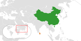 Map indicating locations of China and Sri Lanka