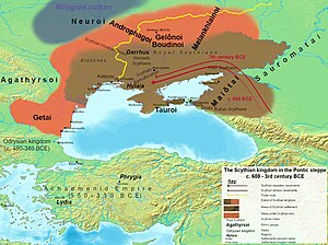Maximum extent of the Scythian kingdom in the Pontic steppe (600-c. 200 BC)