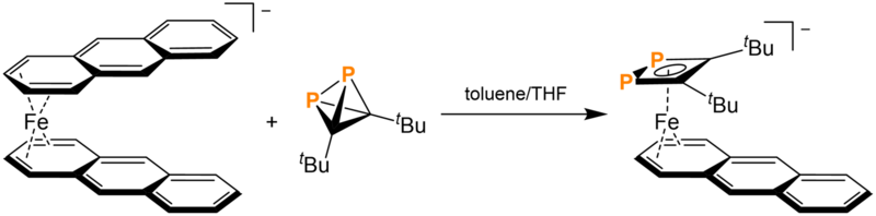 File:Diphosphatetrahedrane Ligand Substitution of Anthracene Forming 1,2-Diphosphacyclobutadiene Analogue.png