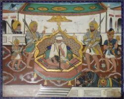 Painting of the Sikh warrior, Bhai Maharaj Singh, holding court in his darbar.jpg