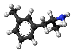 Ball-and-stick model of the 3-methylamphetamine molecule
