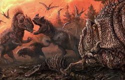 Allosaurus and Ceratosaurus fighting