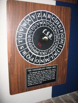 Caesar cipher can be constructed into a disk with outer rotating wheel as plain text and the inner fixed wheel as cipher text. Both outer and inner plates should have alphabets in the same direction.