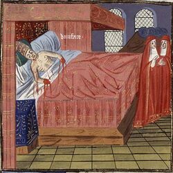 A manuscript illustration of Boniface VIII's death