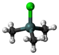 Ball-and-stick model of the trimethyltin chloride molecule