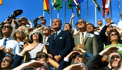 President Johnson and Vice President Spiro Agnew witnessing the liftoff of Apollo 11.