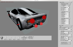 Screenshot showing the rear of a racing car and - on the right - a menu for customizing options.
