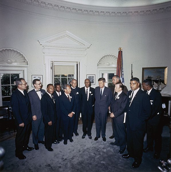 File:John F. Kennedy and Lyndon B. Johnson Meet with Organizers of "March on Washington".jpg