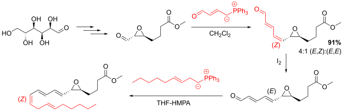 An example of the use of the Wittig reaction in synthesis, making leukotriene A methyl ester