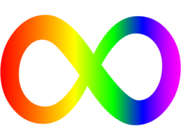 Autism acceptance symbol; an infinity symbol that is rainbow colored.
