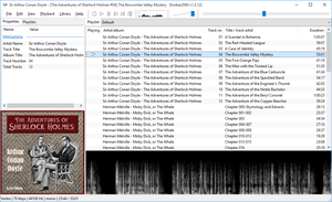 Foobar2000 v1.3.12 on Windows 10, with LibriVox audio books in playlist, "visualization + album art + tabs" view.png