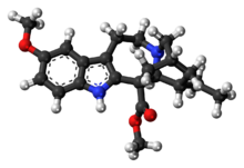 Ball-and-stick model of the voacangine molecule