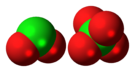 Space-filling model of the component ions of dichlorine hexoxide