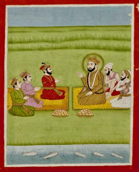 File:19th century Janam Sakhi, Guru Nanak meets Sudhar Sain, Jhanda Badhi and Indar Sain.jpg
