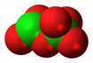 Space-filling model of the dichlorine hexoxide molecule