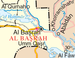South-East Iraq with Al-Faw in the lower right corner of the map