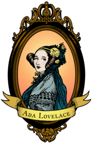 Illustration of Ada Lovelace's portrait in a gold frame