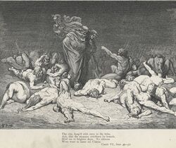 An engraving of Ciacco addressing Dante
