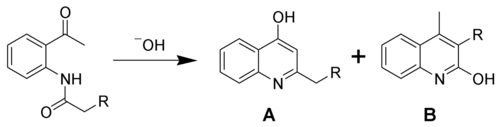 The Camps cyclization, a quinoline synthesis giving 2- and 4-hydroxyquinolines.