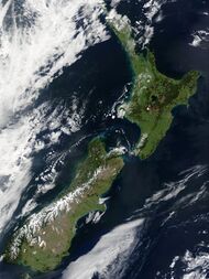 Islands of New Zealand as seen from satellite